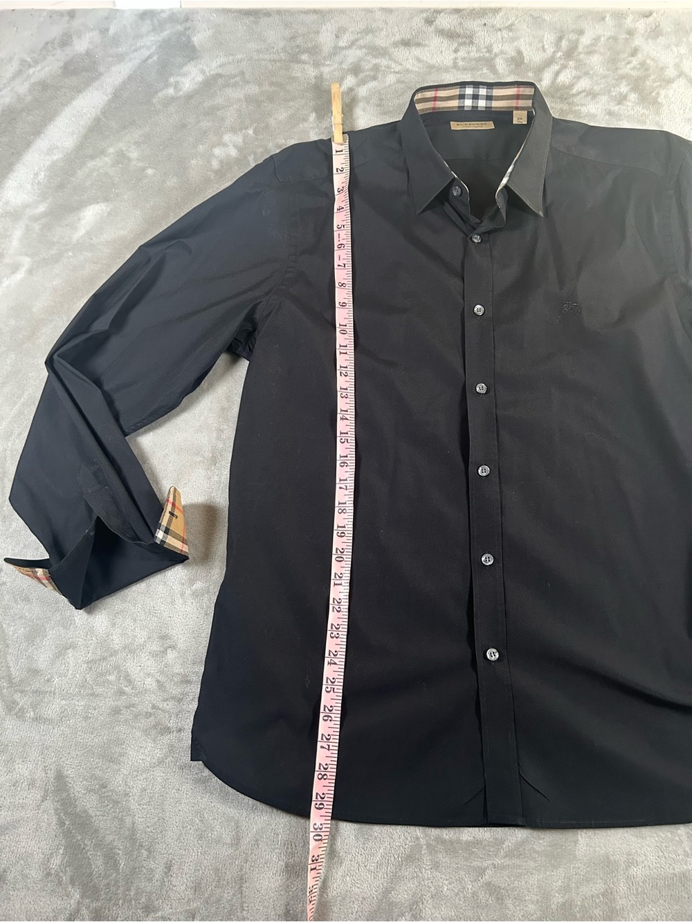 Burberry Black Button-Down Shirt with Signature Check Accents - Picture 12 of 14